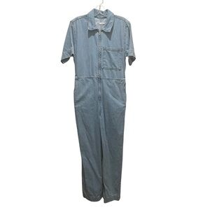 Zara Zip Up Denim Jumpsuit Short Sleeve Light Wash Women’s Size Medium